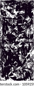 Distressed background in black and white texture with  dark spots, scratches and lines. Abstract vector illustration