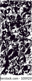 Distressed background in black and white texture with  dark spots, scratches and lines. Abstract vector illustration