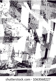 Distressed background in black and white texture with  dark spots, scratches and lines. Abstract vector illustration