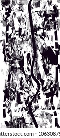 Distressed background in black and white texture with  dark spots, scratches and lines. Abstract vector illustration