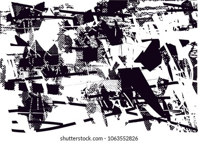 Distressed background in black and white texture with  dark spots, scratches and lines. Abstract vector illustration