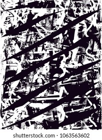 Distressed background in black and white texture with  dark spots, scratches and lines. Abstract vector illustration
