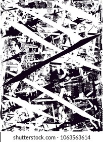 Distressed background in black and white texture with  dark spots, scratches and lines. Abstract vector illustration