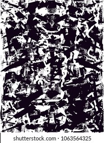 Distressed background in black and white texture with  dark spots, scratches and lines. Abstract vector illustration