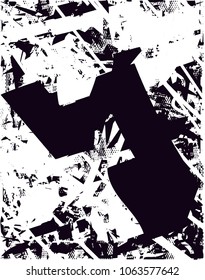 Distressed background in black and white texture with  dark spots, scratches and lines. Abstract vector illustration