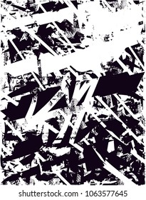 Distressed background in black and white texture with  dark spots, scratches and lines. Abstract vector illustration