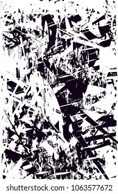 Distressed background in black and white texture with  dark spots, scratches and lines. Abstract vector illustration