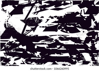 Distressed background in black and white texture with  dark spots, scratches and lines. Abstract vector illustration