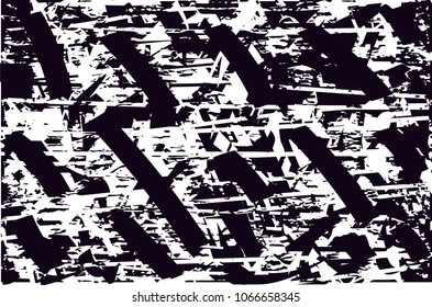 Distressed background in black and white texture with  dark spots, scratches and lines. Abstract vector illustration