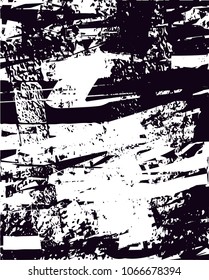 Distressed background in black and white texture with  dark spots, scratches and lines. Abstract vector illustration