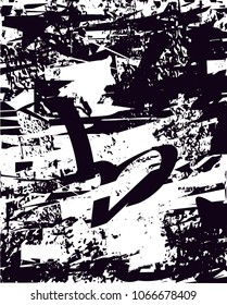 Distressed background in black and white texture with  dark spots, scratches and lines. Abstract vector illustration
