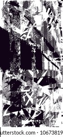 Distressed background in black and white texture with  dark spots, scratches and lines. Abstract vector illustration
