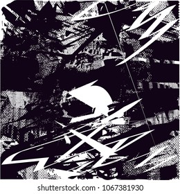 Distressed background in black and white texture with  dark spots, scratches and lines. Abstract vector illustration