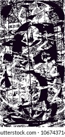Distressed background in black and white texture with  dark spots, scratches and lines. Abstract vector illustration