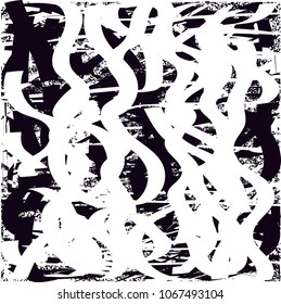 Distressed background in black and white texture with  dark spots, scratches and lines. Abstract vector illustration
