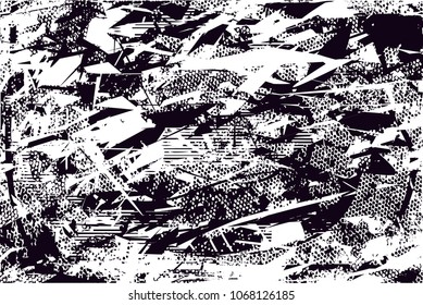 Distressed background in black and white texture with  dark spots, scratches and lines. Abstract vector illustration