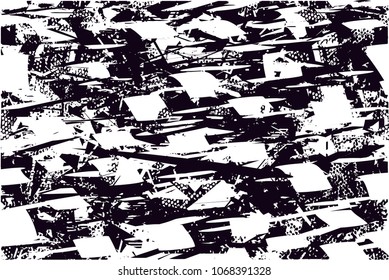 Distressed background in black and white texture with  dark spots, scratches, nets and lines. Abstract vector illustration