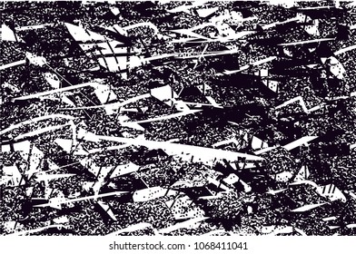 Distressed background in black and white texture with  dark spots, scratches and lines. Abstract vector illustration