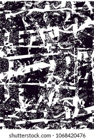 Distressed background in black and white texture with  dark spots, scratches and lines. Abstract vector illustration