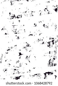 Distressed background in black and white texture with  dark spots, scratches and lines. Abstract vector illustration