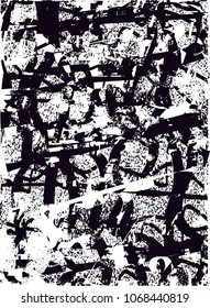 Distressed background in black and white texture with  dark spots, scratches and lines. Abstract vector illustration