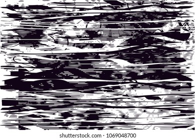 Distressed background in black and white texture with  dark spots, scratches and lines. Abstract vector illustration