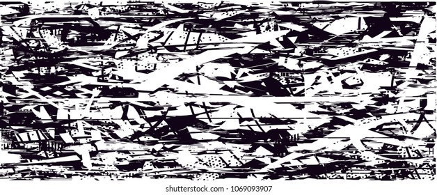 Distressed background in black and white texture with  dark spots, scratches and lines. Abstract vector illustration