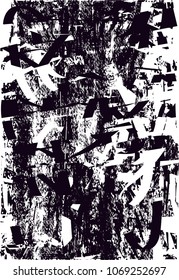 Distressed background in black and white texture with  dark spots, scratches and lines. Abstract vector illustration