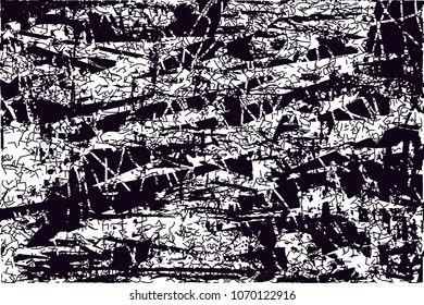 Distressed background in black and white texture with  dark spots, scratches and lines. Abstract vector illustration