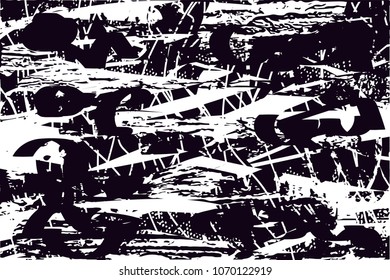 Distressed background in black and white texture with  dark spots, scratches and lines. Abstract vector illustration