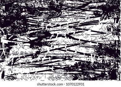 Distressed background in black and white texture with  dark spots, scratches and lines. Abstract vector illustration