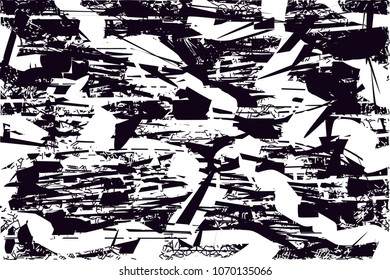 Distressed background in black and white texture with  dark spots, scratches and lines. Abstract vector illustration
