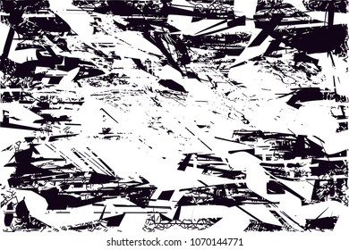 Distressed background in black and white texture with  dark spots, scratches and lines. Abstract vector illustration