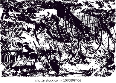 Distressed background in black and white texture with  dark spots, scratches and lines. Abstract vector illustration