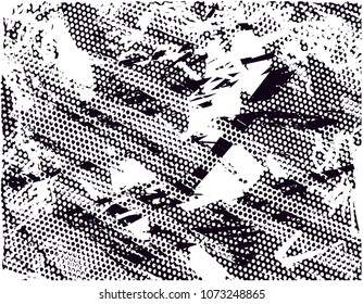 Distressed background in black and white texture with  dark spots, scratches and lines. Abstract vector illustration