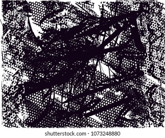 Distressed background in black and white texture with  dark spots, scratches and lines. Abstract vector illustration