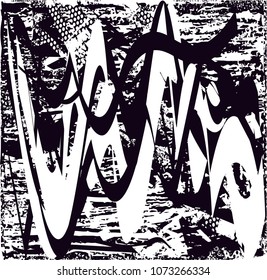 Distressed background in black and white texture with  dark spots, scratches and lines. Abstract vector illustration