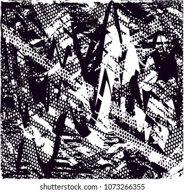 Distressed background in black and white texture with  dark spots, scratches and lines. Abstract vector illustration