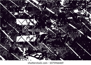 Distressed background in black and white texture with  dark spots, scratches and lines. Abstract vector illustration