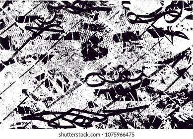 Distressed background in black and white texture with  dark spots, scratches and lines. Abstract vector illustration