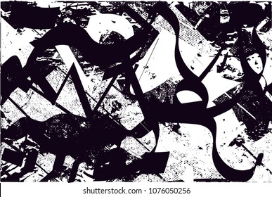 Distressed background in black and white texture with  dark spots, scratches and lines. Abstract vector illustration
