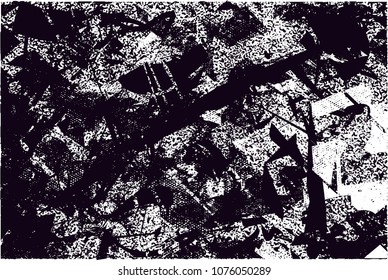 Distressed background in black and white texture with  dark spots, scratches and lines. Abstract vector illustration
