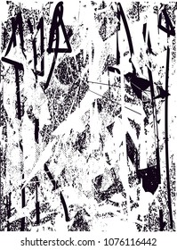 Distressed background in black and white texture with  dark spots, scratches and lines. Abstract vector illustration