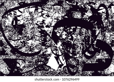 Distressed background in black and white texture with  dark spots, scratches and lines. Abstract vector illustration