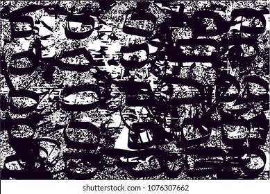 Distressed background in black and white texture with  dark spots, scratches and lines. Abstract vector illustration