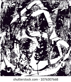 Distressed background in black and white texture with  dark spots, scratches and lines. Abstract vector illustration