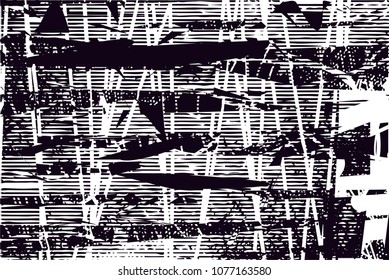 Distressed background in black and white texture with  dark spots, scratches and lines. Abstract vector illustration