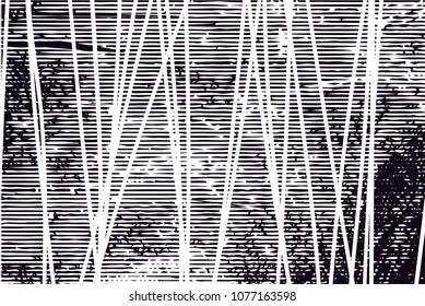 Distressed background in black and white texture with  dark spots, scratches and lines. Abstract vector illustration