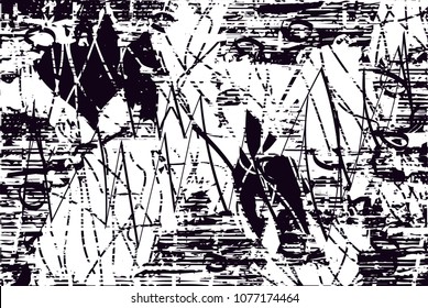 Distressed background in black and white texture with  dark spots, scratches and lines. Abstract vector illustration