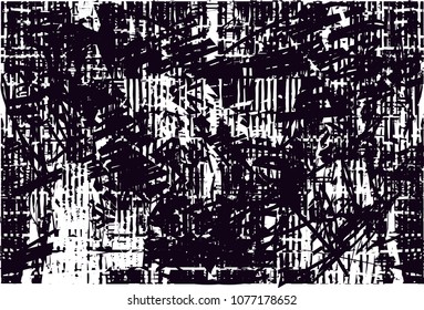 Distressed background in black and white texture with  dark spots, scratches and lines. Abstract vector illustration